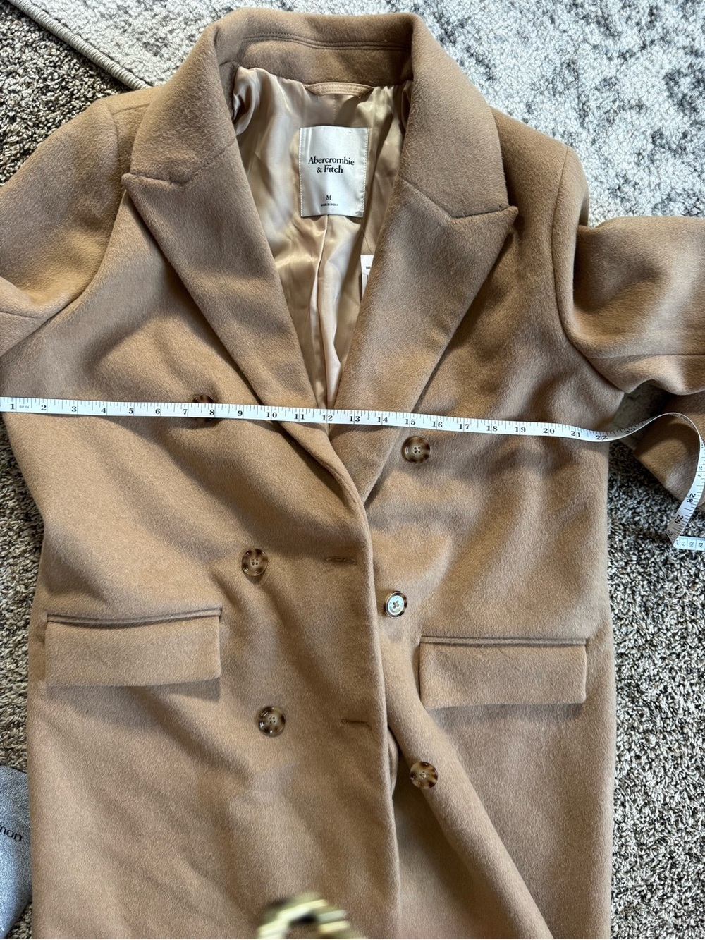 Abercrombie & Fitch Double-Breasted Camel Long Coat - Picture 5 of 10